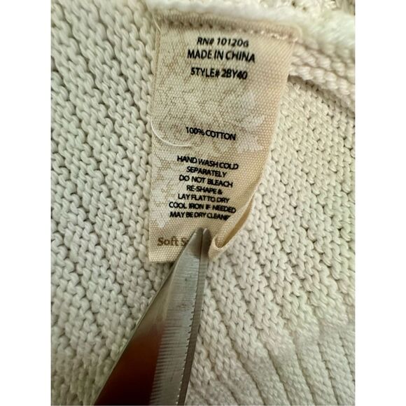 Soft Surroundings Comfy Chunky Knit Fisherman Mock Neck Patchwork Knit Ivory Whi - Picture 6 of 8